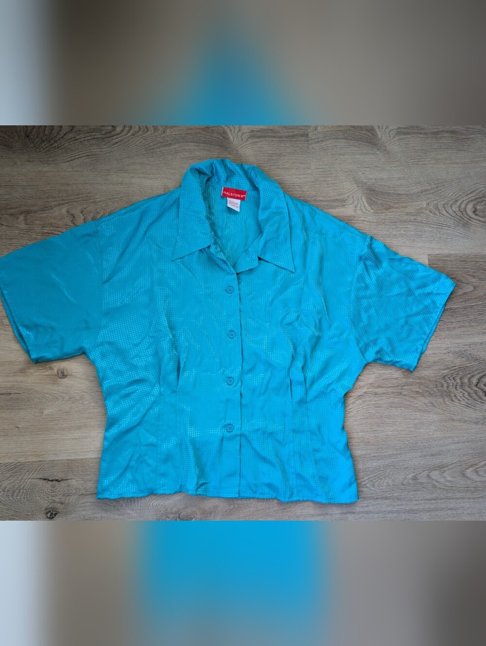 HALSTON 80"s Vintage Teal Striped Lame Top